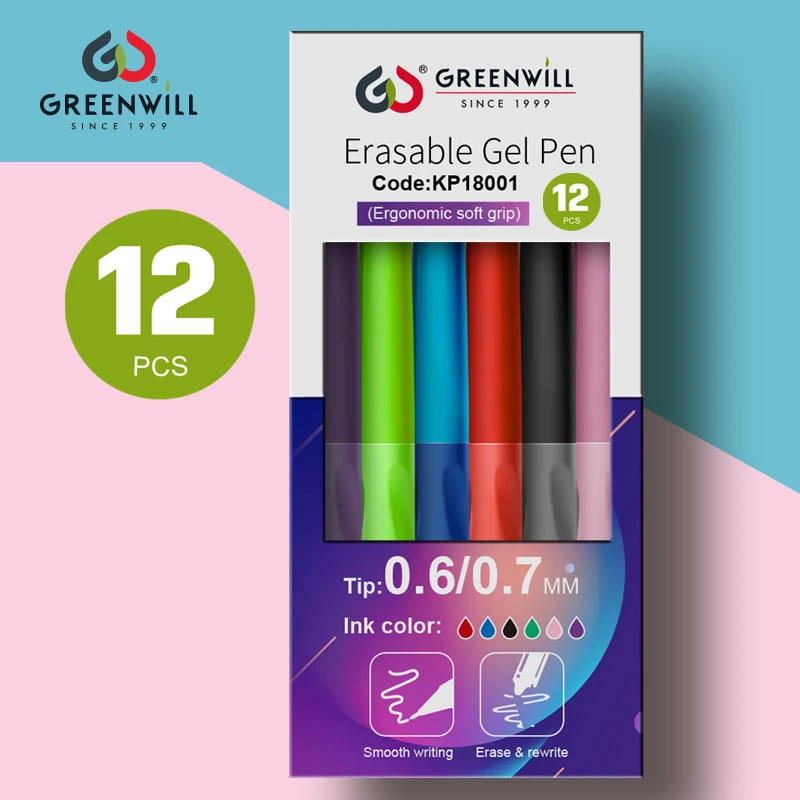 Trending Fashion Stationery Hot Sale School Supply Greenwill Removable Refillable Black, Blue, Red, Green, Pink, Purple Rubber Soft Grip Gel Pen (KP18002)