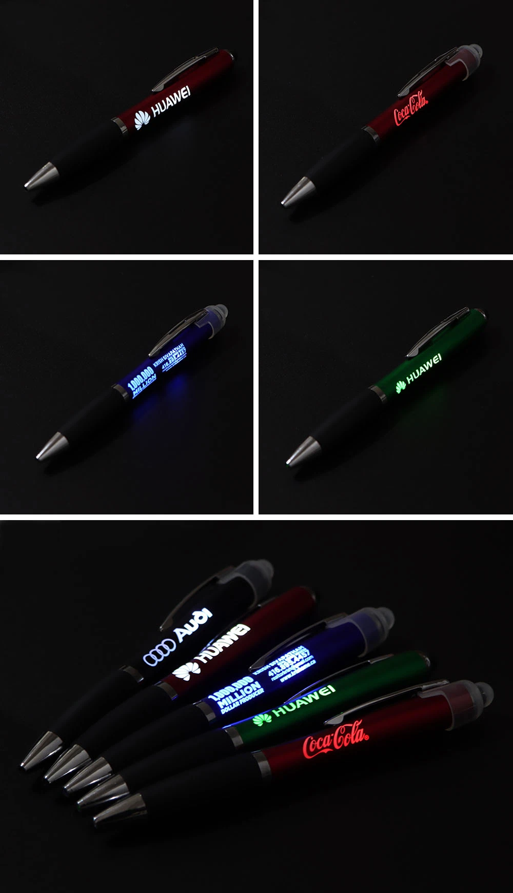 Custom Light up Pen Logo Design Advertisement Promotional LED Ball Pen