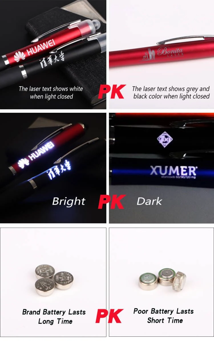 Custom Light up Pen Logo Design Advertisement Promotional LED Ball Pen