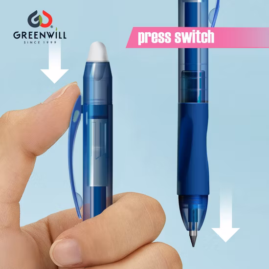Caneta de gel apagável retrátil Greenwill Caneta de interruptor de pressão com padrão de desenho animado (KP202101)